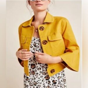 Anthropologie Nora Flounce-Sleeved Trucker Jacket Mustard Yellow Small